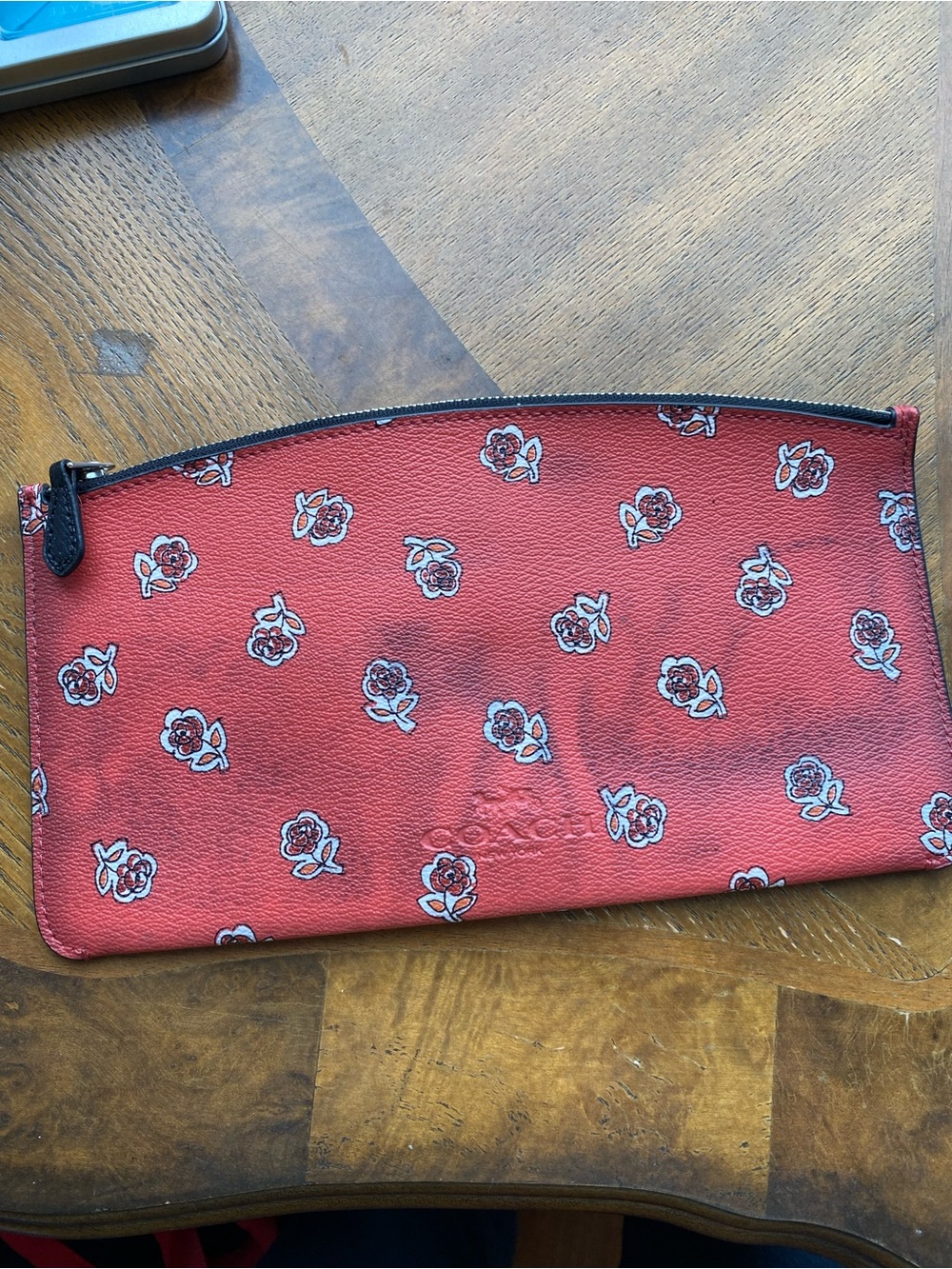 Coach Red Floral Zip Pouch with Accent Flowers